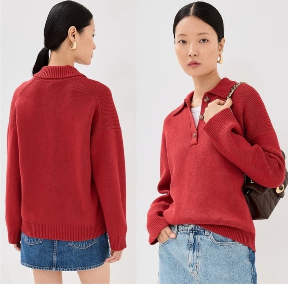 Anthropologie Red V-Neck Sweater